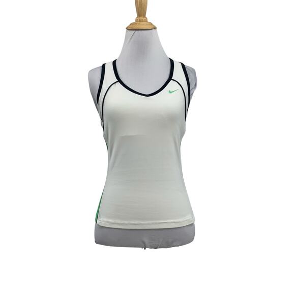 Nike Tank Top Women M Medium White Green Dri Fit Keyhole Racerback Mesh Panel - Picture 1 of 12